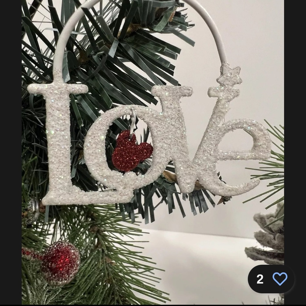 Disney Vintage Mickey White Glitter Ornament Christmas Love Valentines